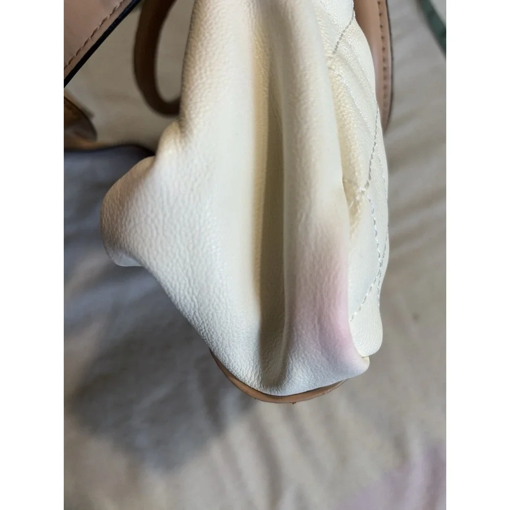 Guess Satchel Hand Bag Quilted Cream & Matching Wallet Set 2pc Logo Adj Strap